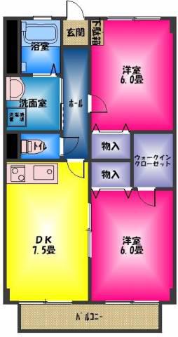 コートビレッヂ芙蓉(2LDK/2階)の間取り写真