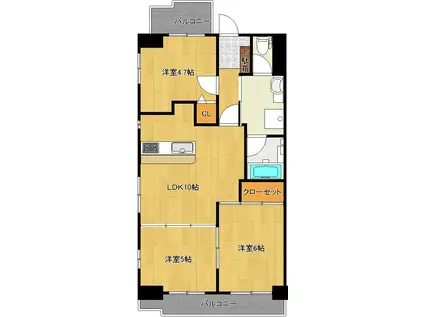 グレース壱番館(3LDK/4階)の間取り写真