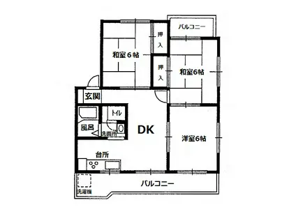 イーストリーデンB(3DK/2階)の間取り写真
