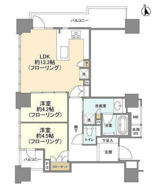 ライオンズタワー目黒川(2LDK/6階)の間取り写真