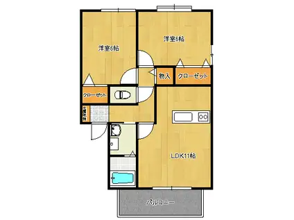 分藤ハイツ東津留(2LDK/1階)の間取り写真