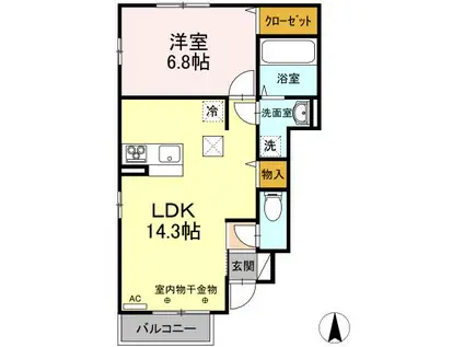 セジュール シンメイ(1LDK/1階)の間取り写真