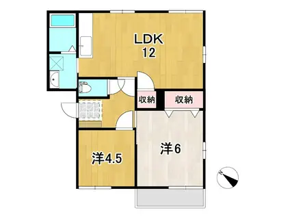 タジリ シーサイドヴィラC(2LDK/1階)の間取り写真