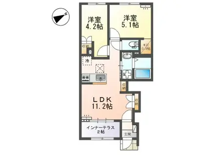 ひたちなか市大字高野字矢畑アパート(2LDK/1階)の間取り写真
