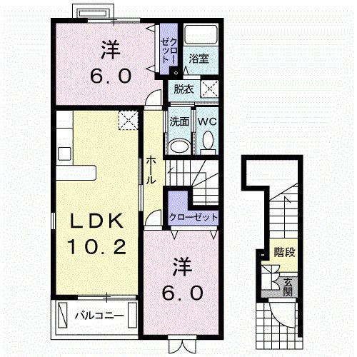 ボヌール・ポルト(2LDK/2階)の間取り写真