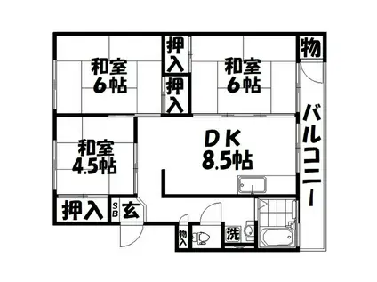 浅田マンション(3DK/3階)の間取り写真