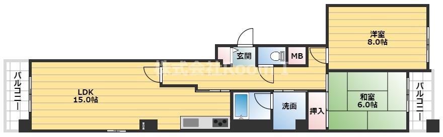 SUNGREEN竜造寺(2LDK/5階)の間取り写真