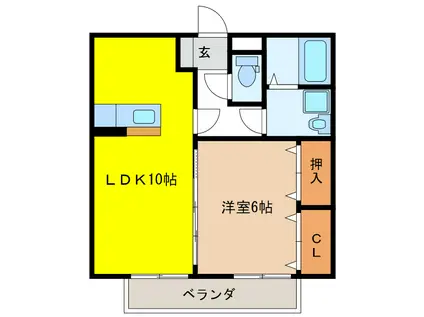 ウィルモアにしきB(1LDK/2階)の間取り写真