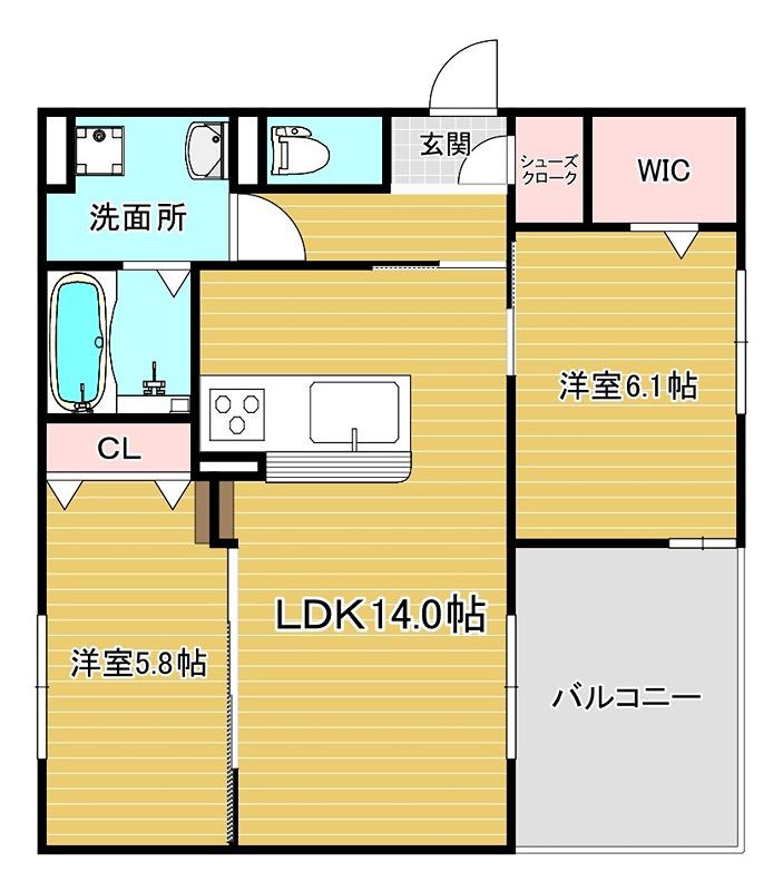 D-RESIDENCE高槻市下田部B(2LDK/1階)の間取り写真