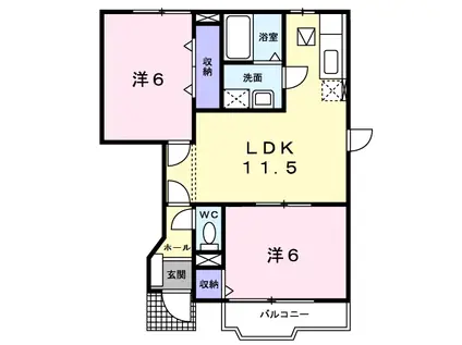 アヴニールII(2LDK/1階)の間取り写真