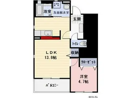 アルル南が丘B棟(1LDK/1階)の間取り写真