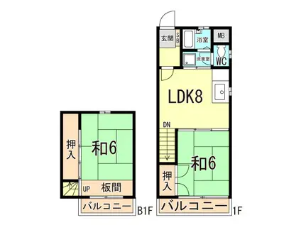 リードサザン霞ヶ丘(2LDK/1階)の間取り写真