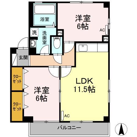 レインボーガーデンA棟(2LDK/2階)の間取り写真