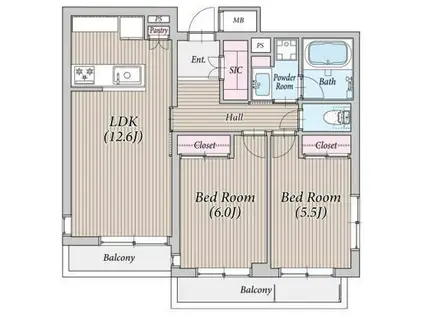 CLIVIA市川真間(2LDK/2階)の間取り写真