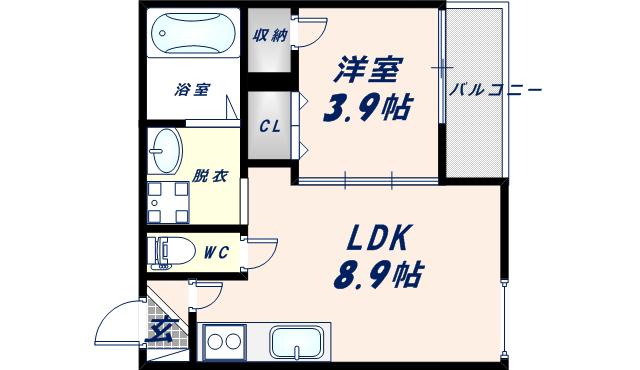アズール新今里リバーサイド(1LDK/2階)の間取り写真