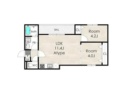 ルクレール泉佐野II(2LDK/2階)の間取り写真