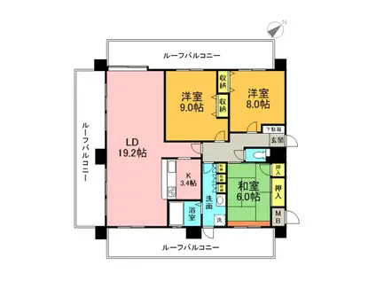 ロイヤルヒルズ白島(3LDK/13階)の間取り写真