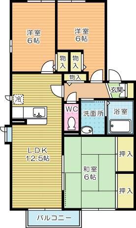 レシェンテ徳力B棟(3LDK/2階)の間取り写真