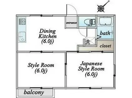 フォーリアA(2DK/2階)の間取り写真