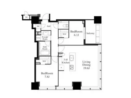 白金ザ・スカイ東棟(2LDK/27階)の間取り写真