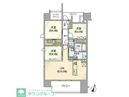 プラウド北浦和(3LDK/9階)の間取り写真
