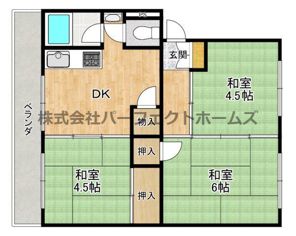 御殿山コーポB棟(3DK/4階)の間取り写真