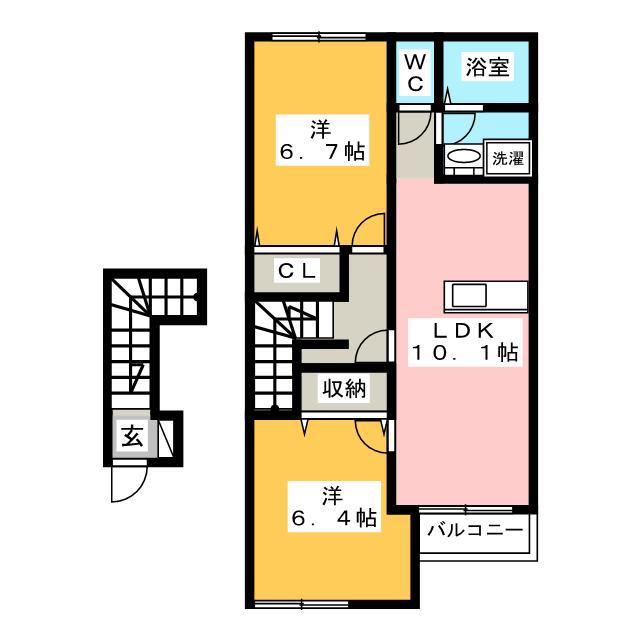 シャンピア(2LDK/2階)の間取り写真