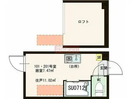 GLUCK江原町(ワンルーム/2階)の間取り写真