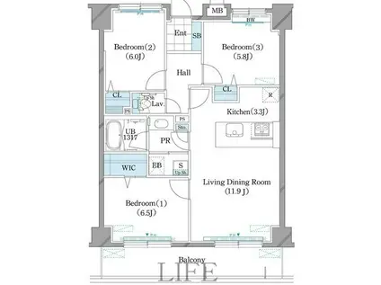 ホーリーフォート南平岸(3LDK/8階)の間取り写真