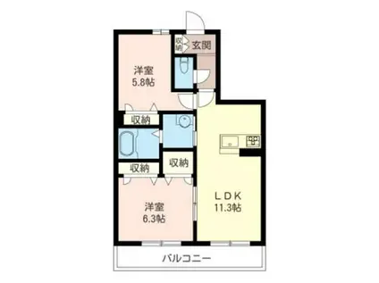 グランシャリオ(2LDK/2階)の間取り写真