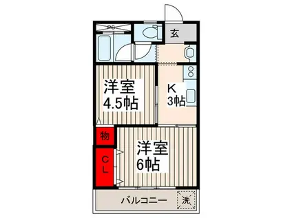 竹ノ塚グリーンハイツ(2K/4階)の間取り写真