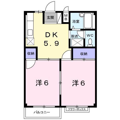 エルディム山本II(2DK/2階)の間取り写真