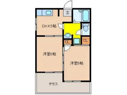 第1三重野コーポ(2DK/1階)の間取り写真