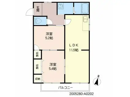 ファミール田迎 A(2LDK/2階)の間取り写真