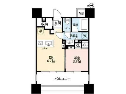 イニシアイオ芝公園(1DK/2階)の間取り写真