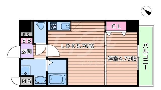 HALU江坂東(1LDK/3階)の間取り写真