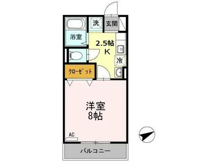 リビエールアンE棟(1K/2階)の間取り写真