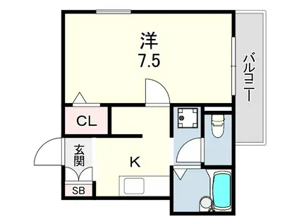 CASA西町グランデD(1LDK/3階)の間取り写真