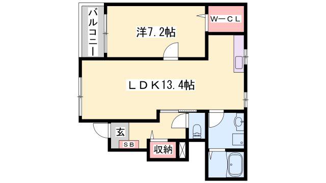 サニーサイド(1LDK/1階)の間取り写真