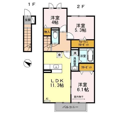 ヴィラ サンリット I(3LDK/2階)の間取り写真