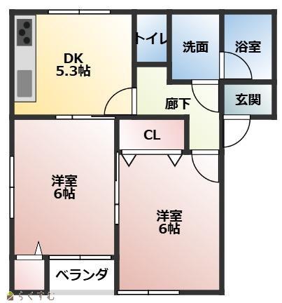 MJコーポII(2DK/1階)の間取り写真