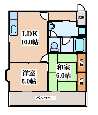 ビートル山本北E棟(2LDK/2階)の間取り写真