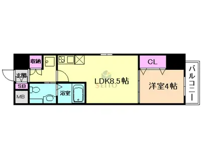 LA CASA新北野(1LDK/8階)の間取り写真