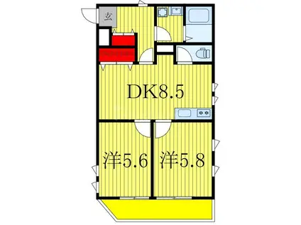 ダイヤモンドクレスト南柏(2LDK/5階)の間取り写真