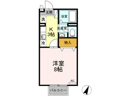 ソレイユA(1K/2階)の間取り写真