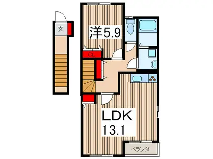 入間市大字新久 1LDK 平成24年 (1LDK/2階)の間取り写真