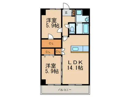 THE SQUARE・GRAND RESIDENCE(2LDK/12階)の間取り写真