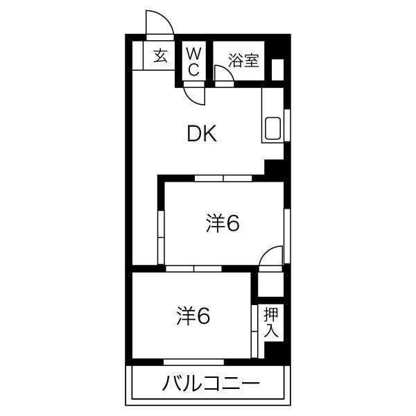 OK平野ハイツ(2DK/5階)の間取り写真