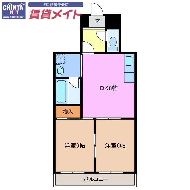 リバーベル(2DK/3階)の間取り写真
