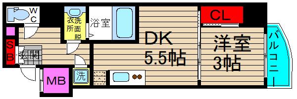 セレニテ本町ルフレ(1DK/14階)の間取り写真
